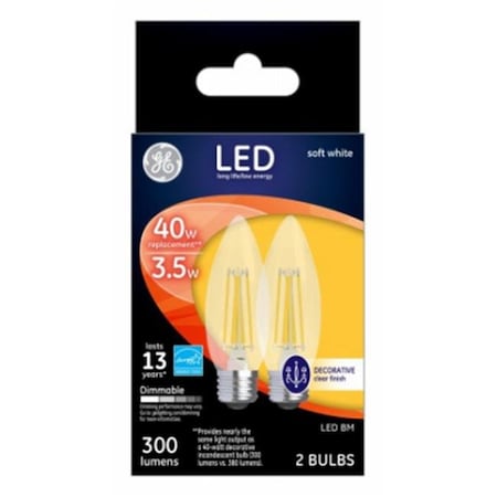Ge GE 234788 Blunt-Tip Decorative LED Light Bulb; Clear - Pack of 2 234788